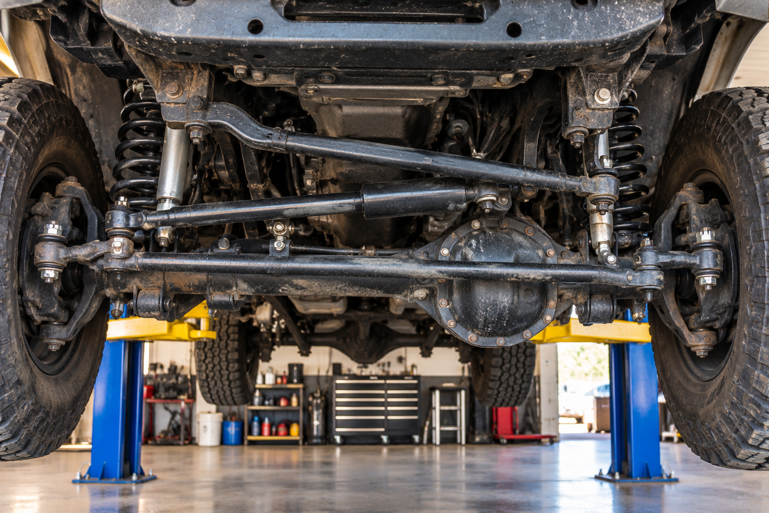 Truck front axle and steering suspension components