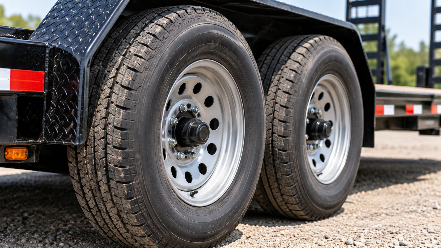 Heavy-duty tandem-axle trailer tires and wheels